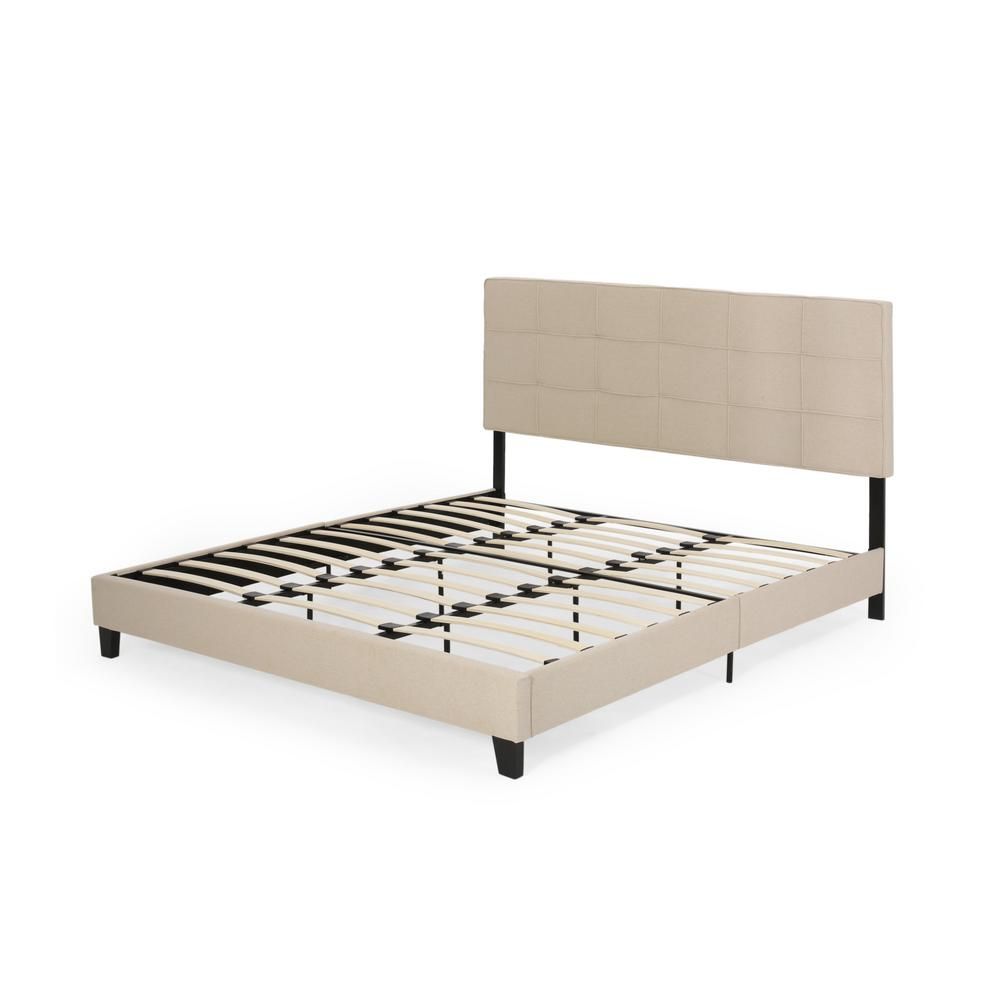 Noble House Eveleth Beige Wood King Bed Frame | The Home Depot