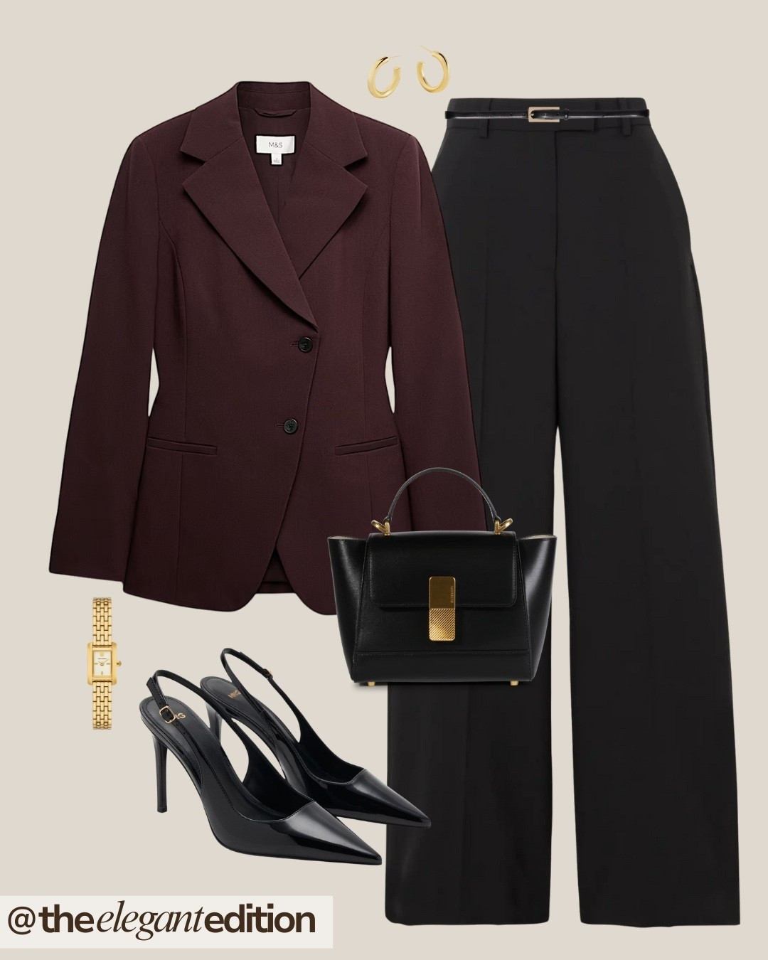 BURGUNDY & BLACK OFFICE ELEGANCE 🍷🖤
burgundy blazer M&S tailored jacket black wide leg trousers pants gold hoop earrings vintage watch black slingback heels pointed toe leather handbag structured bag gold hardware fashion autumn winter office outfit work wear business casual elegant Parisian chic

#LTKeurope #LTKstyletip #LTKworkwear