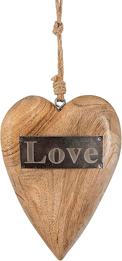 Creative Co-Op Mango Wood Hanging Heart with Metal Love | Amazon (US)