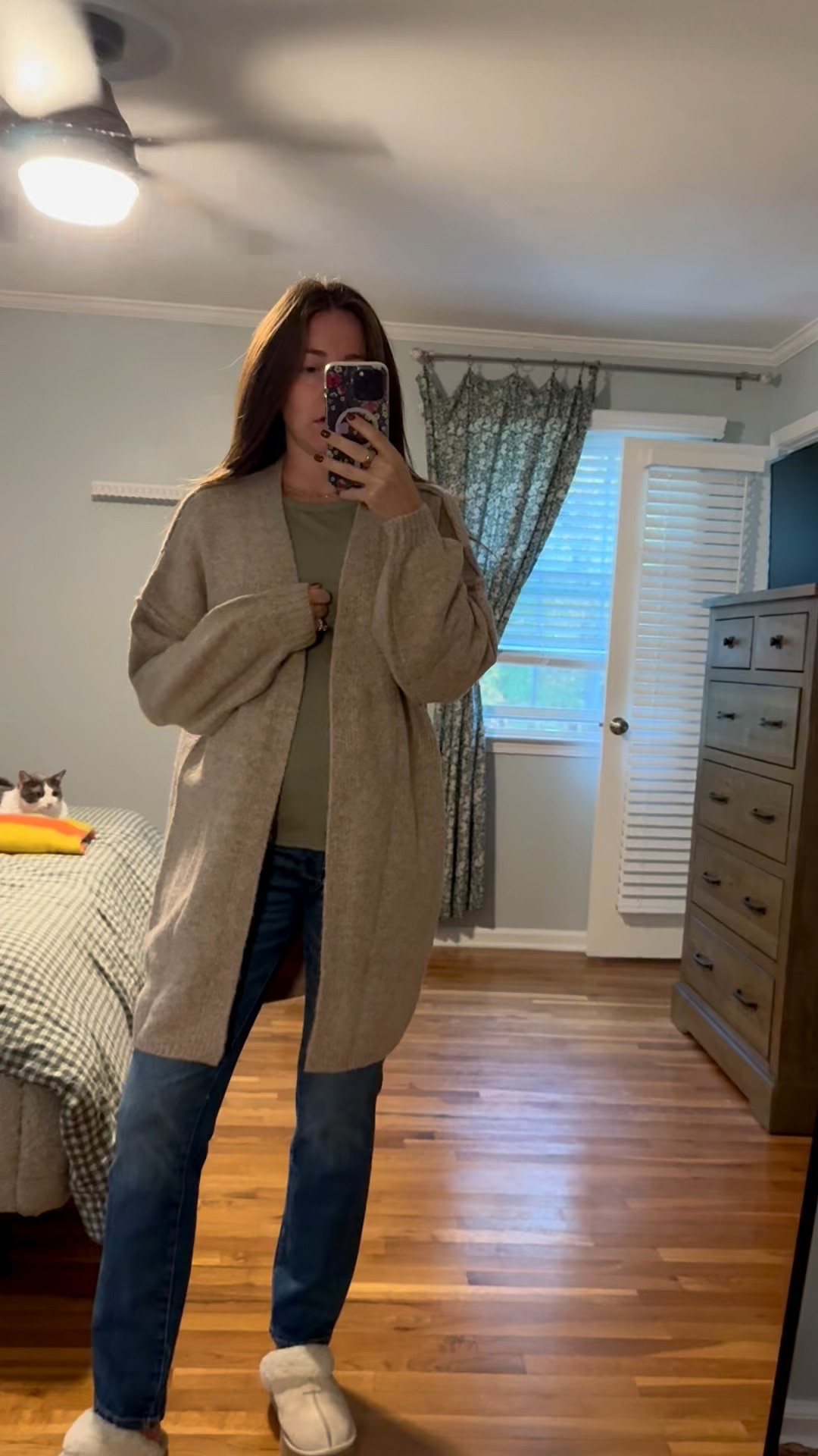 What I’m wearing today! 
Sized up in the jeans 
Size M in the long sleeve 
Size small in the cardigan 

#LTKFindsUnder100 #LTKSaleAlert #LTKFindsUnder50