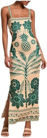 Floerns Women's Tropical Bow Tie Back Long Dress Sleeveless Split Vacation Maxi Dress | Amazon (US)