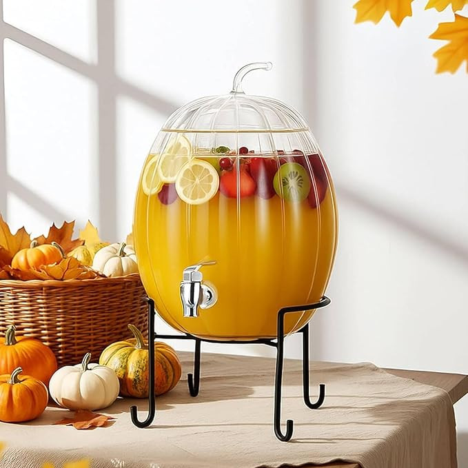 1.3 Gallon Pumpkin Glass Beverage Dispenser with Stand and Spigot Clear Drink Dispenser for Juice... | Amazon (US)