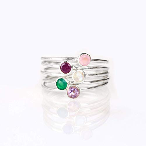 Tiny Stackable Mom Rings in For All Birthstones, Minimalist Gemstone Rings in Gold or Silver | Amazon (US)