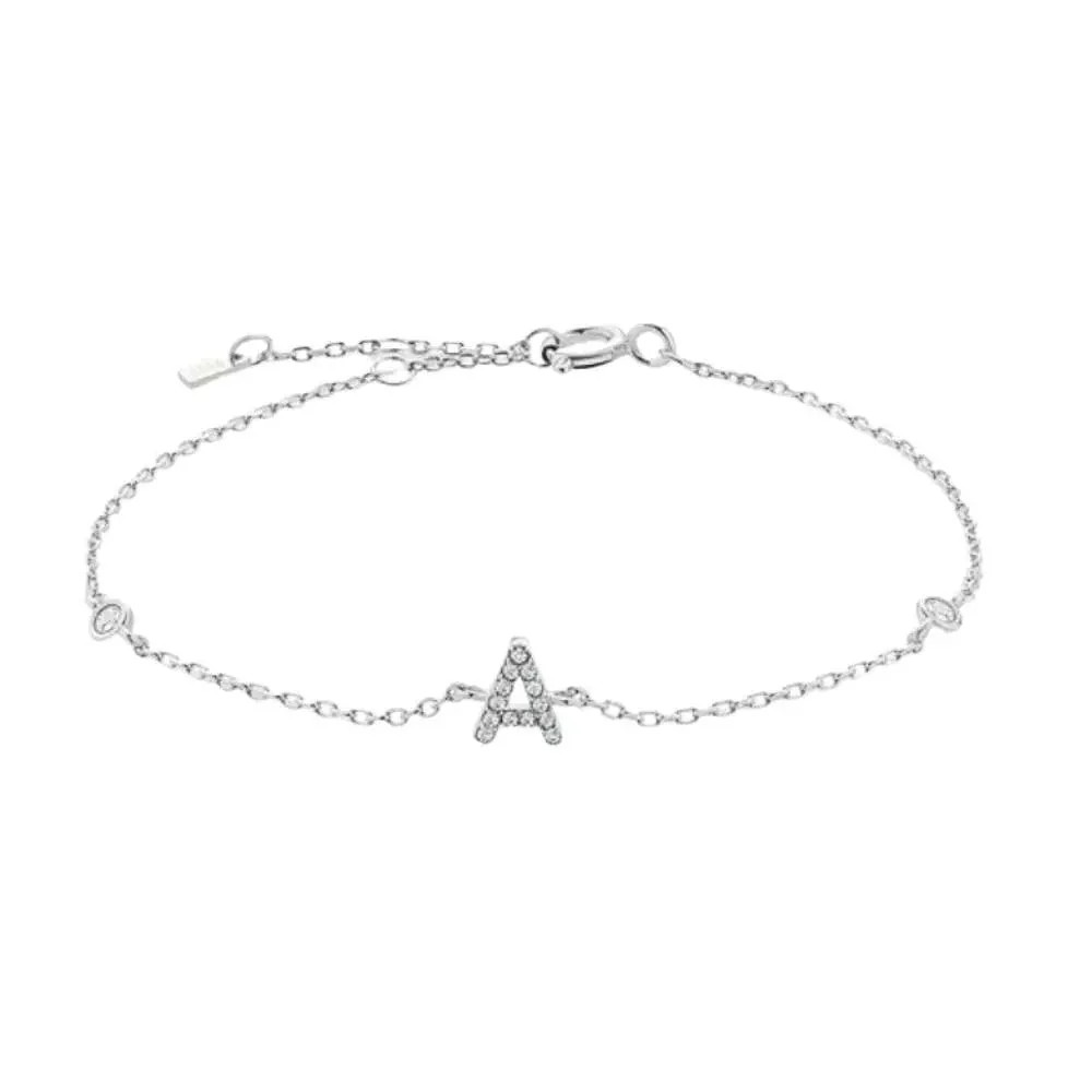 Mini Crystal Initial Bracelet - Silver - Ahava J | Ahava Jewels