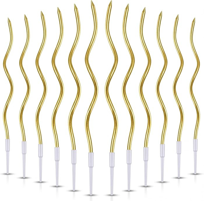 Pack of 12 Pieces Long Twisty Gold Party Candles with Candle Holders, Gold Spiral Birthday Candle... | Amazon (US)