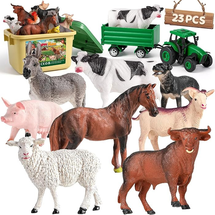 Farm Animal Toys for Toddlers,23 PCS Animal Toys with Realistic Animal Figurines,Tractor Toy and ... | Amazon (US)