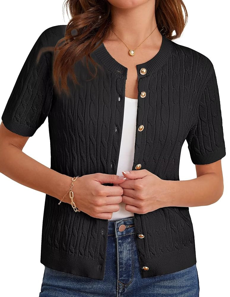GRACE KARIN Women's Short Sleeve Button Up Summer Cardigan Sweater Y2K Cardigan Jacket (Runs Big,... | Amazon (US)