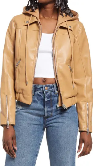 BLANKNYC Faux Leather Bomber Jacket with Removable Hood | Nordstrom | Nordstrom