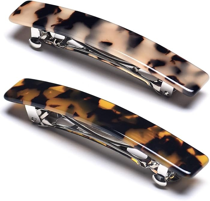 2PCS French Design Hair Barrette Tortoise Shell Celluloid Rectangle Hair Clips for Women | Amazon (US)