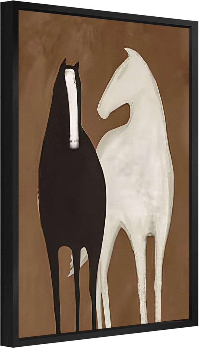 Framed Vintage Horse Canvas Wall Art - Abstract Black and White Horses Oil Painting Modern Farmho... | Amazon (US)