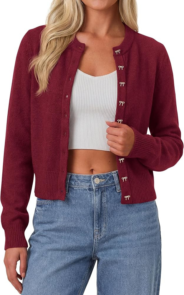 PRETTYGARDEN Womens Cropped Button Up Knit Cardigan Sweater | Amazon (US)