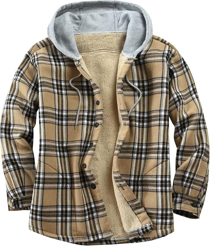 Derbars Men's Cotton Plaid Shirts Jacket Fleece Lined Flannel Shirts Sherpa Button Down Jackets w... | Amazon (US)