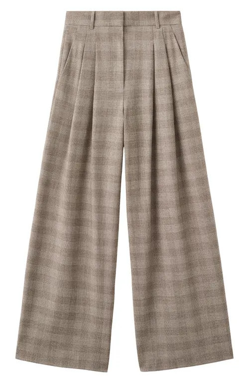 MANGO Natalie Plaid Wide-Leg Trousers in Brown at Nordstrom, Size 10 | Nordstrom