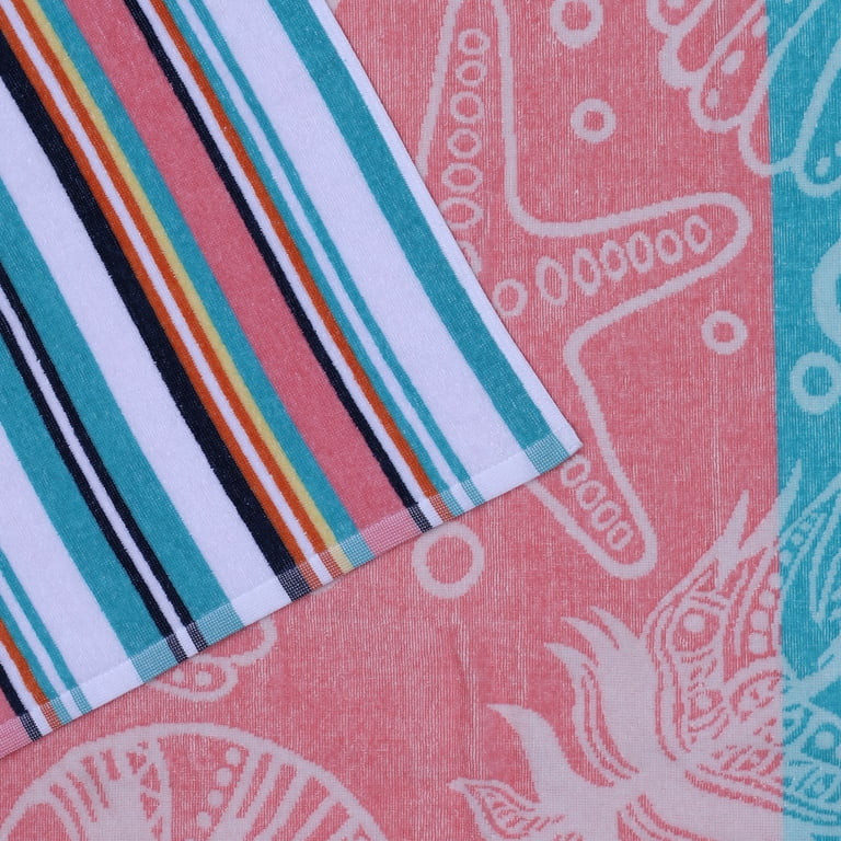 Mainstays Coral Starfish & Stripes Beach Towels (2 Count) | Walmart (US)