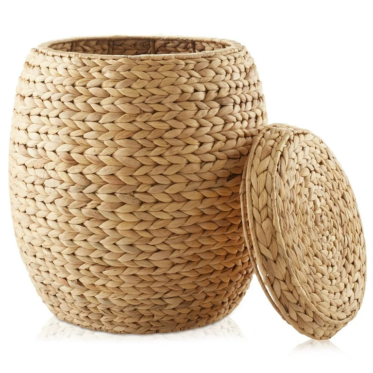 Casafield Round Storage Basket with Lid, Natural - Handwoven Water Hyacinth Hamper Organizer for ... | Walmart (US)