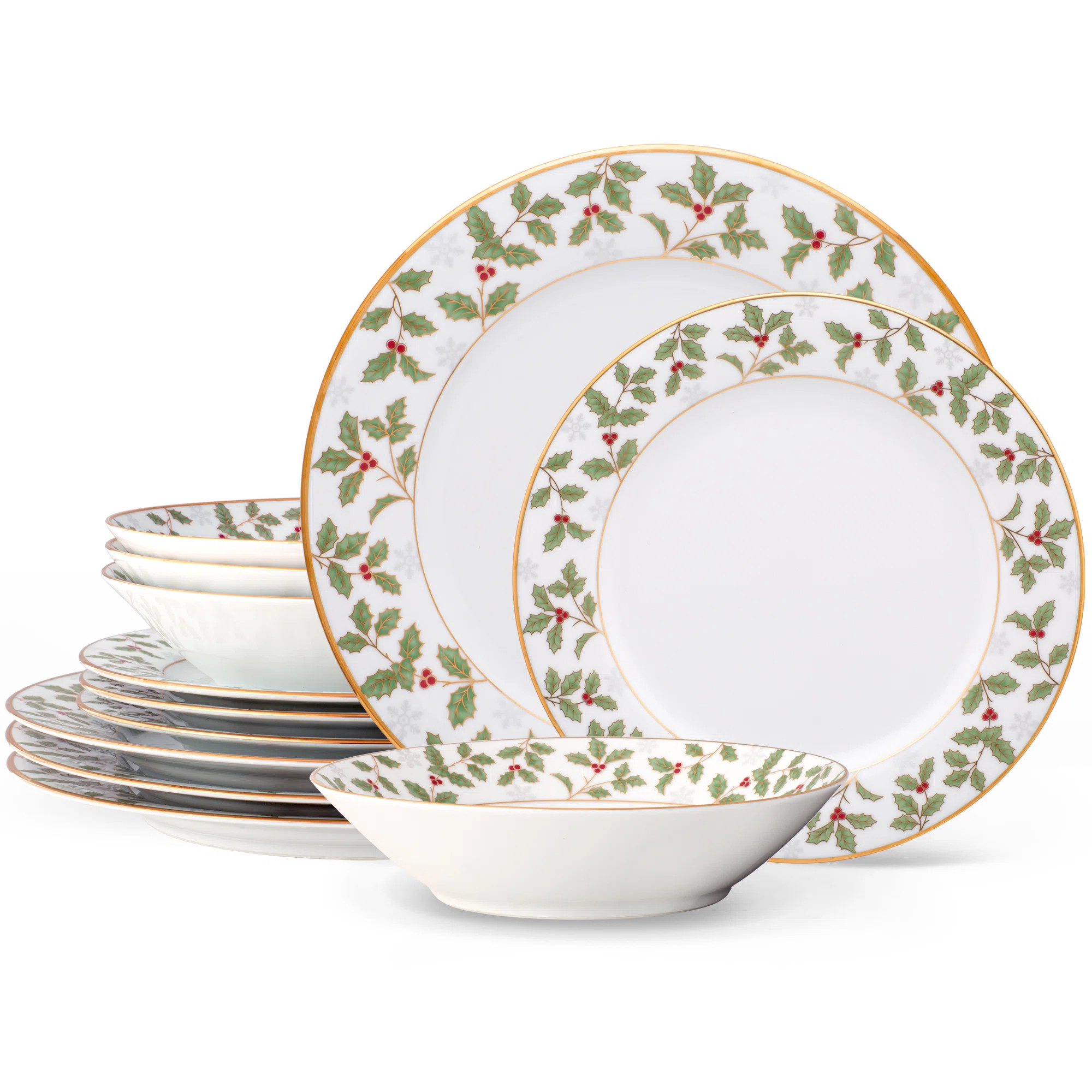 Noritake Holly and Berry Gold 12-Piece Dinnerware Set, Servicer For 4 & Reviews | Wayfair | Wayfair North America