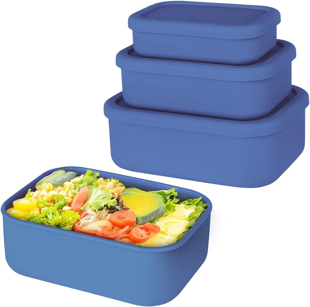 Keweis Silicone Food Storage Containers, Set of 3 Silicone Bento Lunch Box Containers with Lids, ... | Amazon (US)
