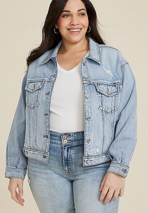 Plus Size Goldie Blues™ Oversized Crop Jean Jacket | Maurices