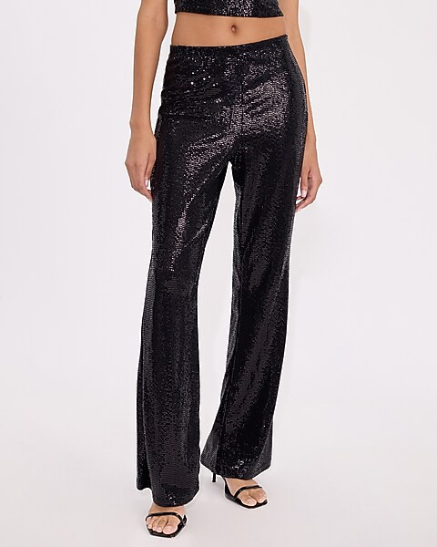 High Waisted Dot Sequin Pull On Wide Leg Pant | Express