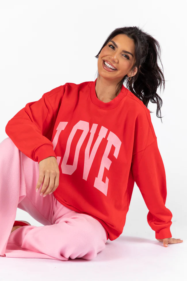 Love Block Red Oversized Graphic Sweatshirt | Pink Lily