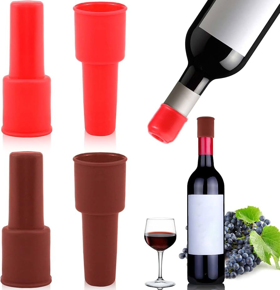 Silicone Wine Stopper,4pcs Reusable and Unbreakable Glass Bottle Sealer Covers Wine Stoppers, Win... | Amazon (US)