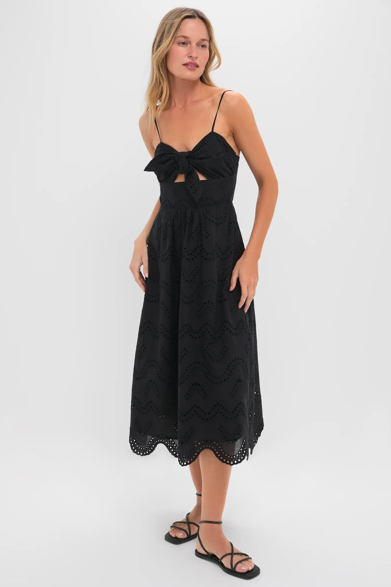 Black Eyelet Tie Front Sanibel Midi Dress | Tuckernuck (US)