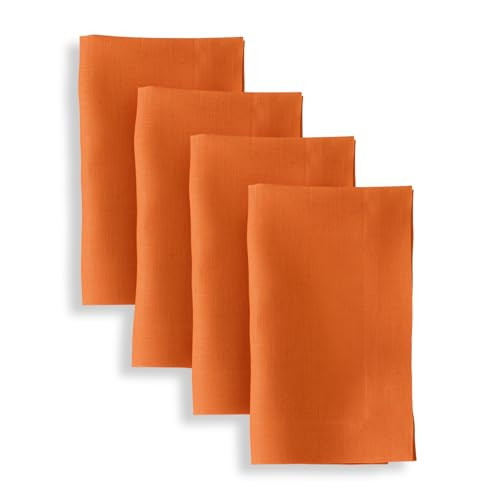Solino Home Linen Napkins Set of 4-100% Pure Linen Persimmon Orange Dinner Napkins Cloth 20 x 20 Inch for Fall, Autumn, Thanksgiving - Fete, Handcrafted and Machine Washable | Amazon (US)