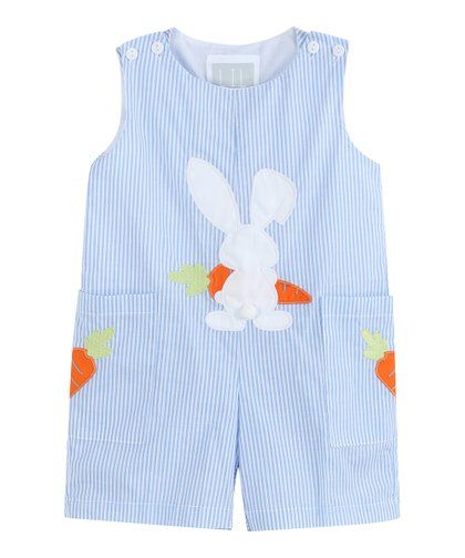 Blue Seersucker Bunny & Carrot Pom Pom Romper - Infant & Toddler | Zulily