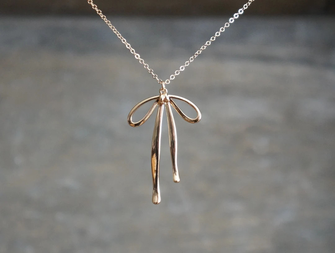 Gold Bow Necklace flat Cable Chain Version Gold Ribbon - Etsy | Etsy (US)