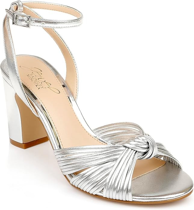 Jewel Badgley Mischka Christen Metallic Knotted Block Heel Sandal | Amazon (US)