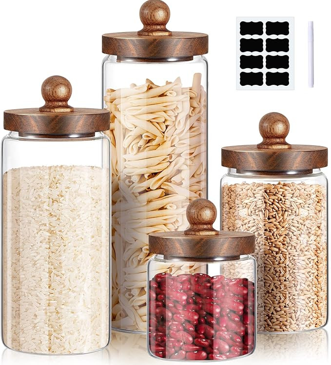Gerrii Glass Storage Jars Set of 4, Clear Food Storage Containers with Wooden Lids Airtight Kitch... | Amazon (US)