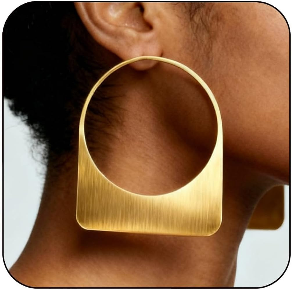 Large Earrings for Women Statement, Chunky Hoop 14k Gold Plated Big Geometric Hollow Brushed Meta... | Amazon (US)