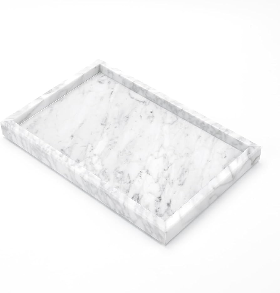 Yew & Tulip Natural Carrara White Marble Vanity Tray, Natural White Marble Serving Tray for Bathr... | Amazon (US)