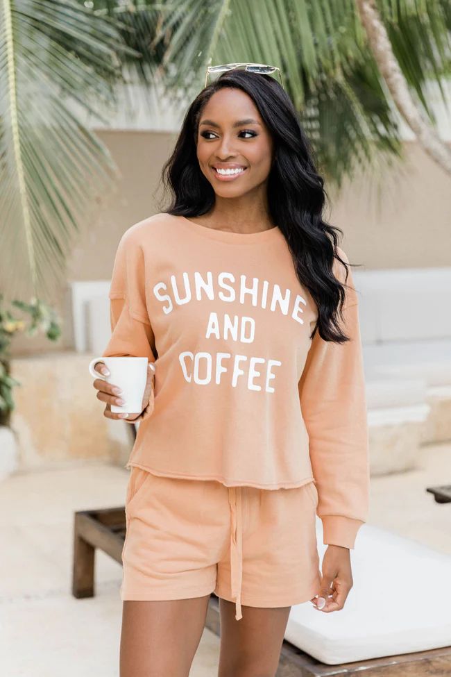 Sunshine And Coffee Orange Cropped Graphic Sweatshirt | The Pink Lily Boutique