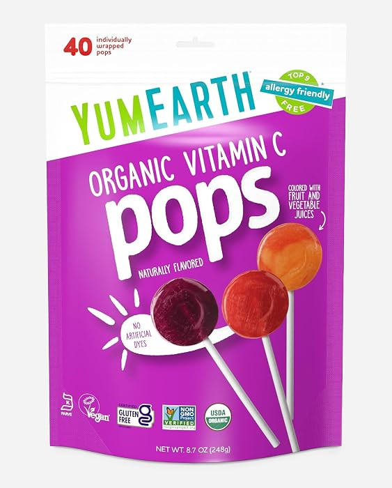 YumEarth Organic Vitamin C Pops Variety Pack, 40 Fruit Flavored Favorites Lollipops, Allergy Frie... | Amazon (US)