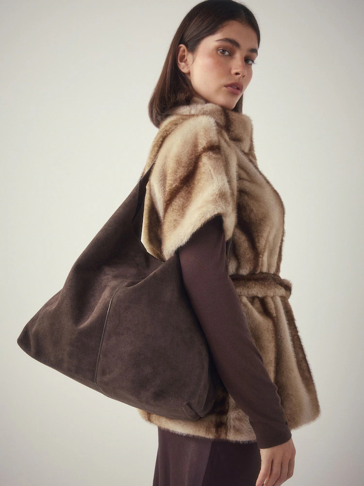 Buy Chocolate Brown Faux Suede Slouchy Shoulder Bag from Next Ireland | Next EU