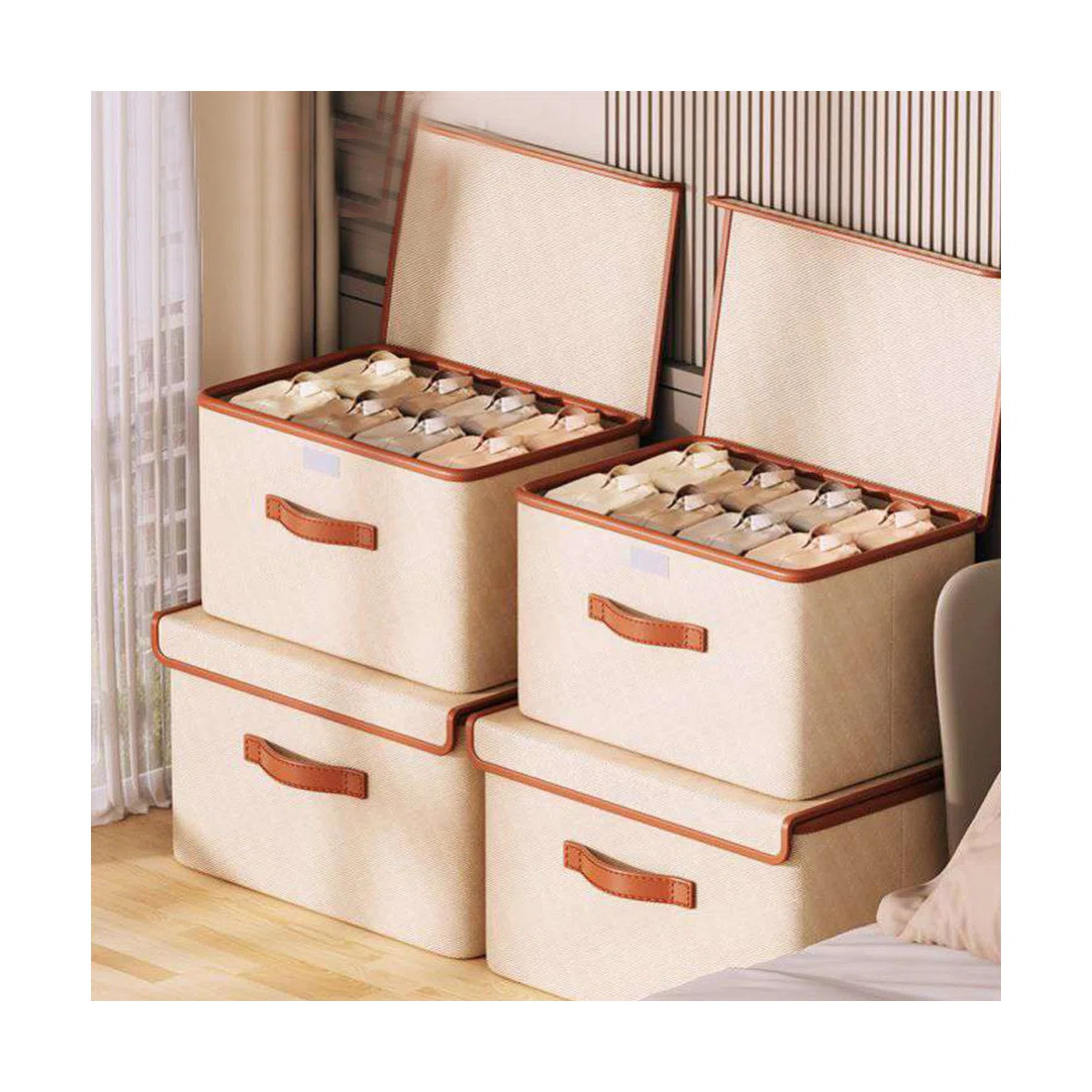 4 Pack Storage Bins with Lids, Collapsible Closet Organizer Container, Fabric Organizer Box with ... | Wayfair North America