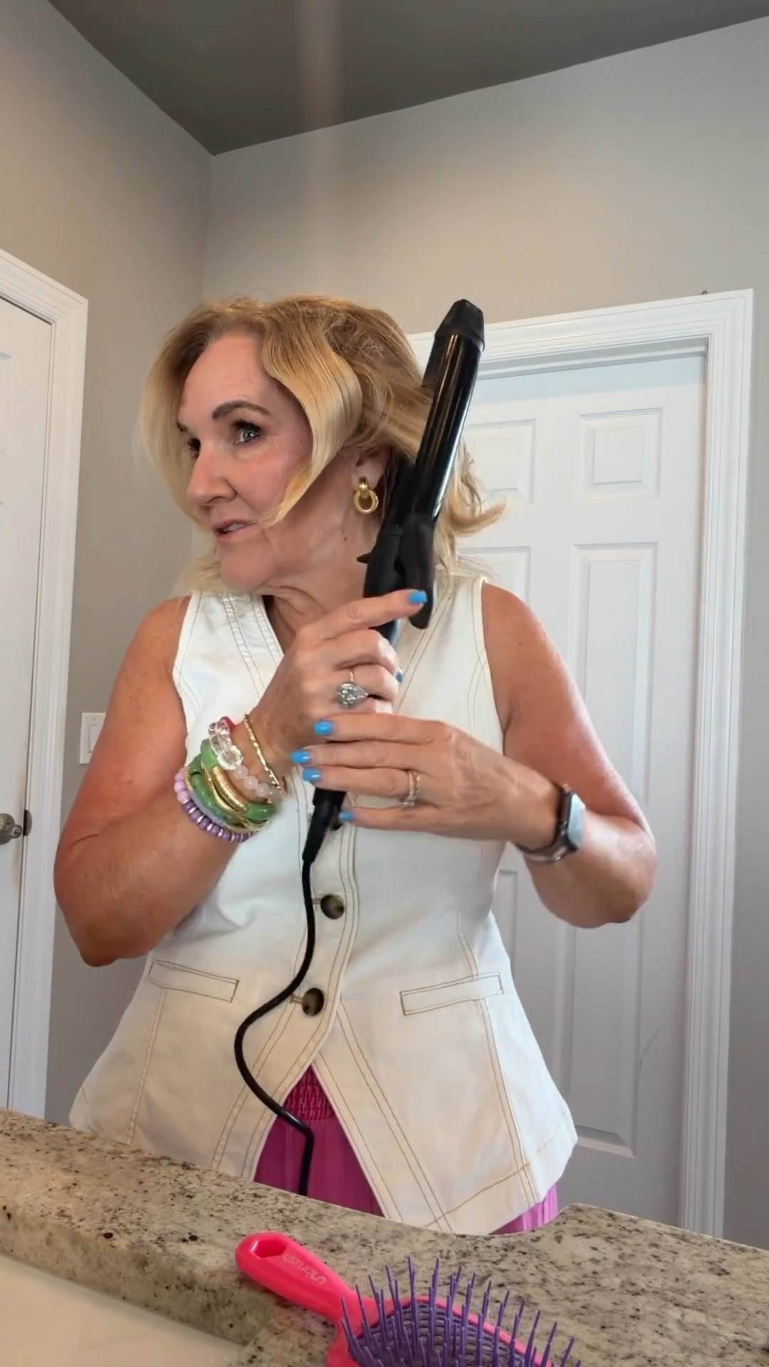 GRWM doing my hair. 
Vest size medium
Pants size small reg! 
Shoes size down if inbetween. Love that the buckle is adjustable. 
Purse code NANETTE 10% off 
Bracelet stack code NANETTE20 20% off 

#LTKOver40 #LTKPetite #LTKootd

#LTKBeauty #LTKOver40 #LTKgrwm