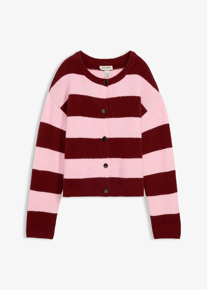 Kurze Feinstrickjacke mit Knöpfen, gestreift - rosa | bonprix | Bonprix DE
