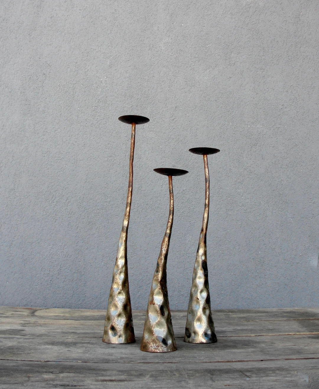 Vintage MCM Brutalist Candleholders, Midcentury Steel Hammered Torched Abstract Candle Holders, S... | Etsy (US)