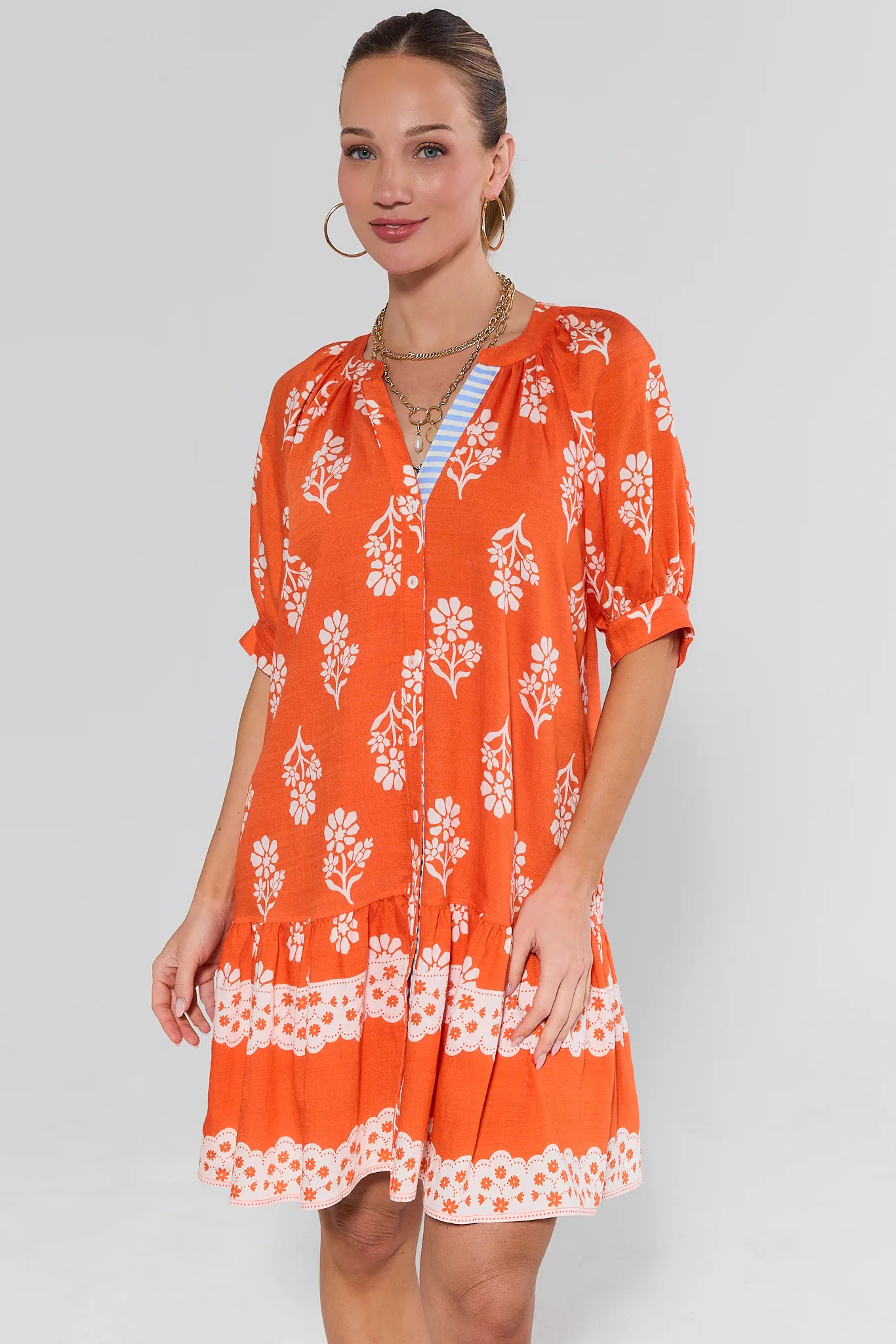 Sophie Orange Floral Short Dress by THML | Avara