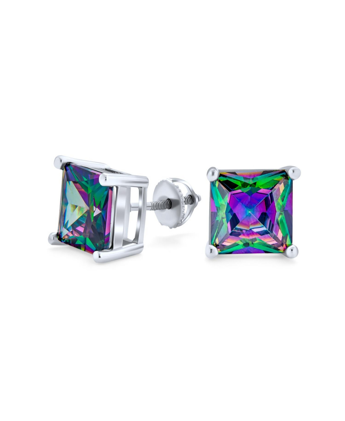 Bling Jewelry Square Black Mystic Rainbow Cz Stud Earrings .925 Sterling Silver Screw Back - Multi-color | Macy's