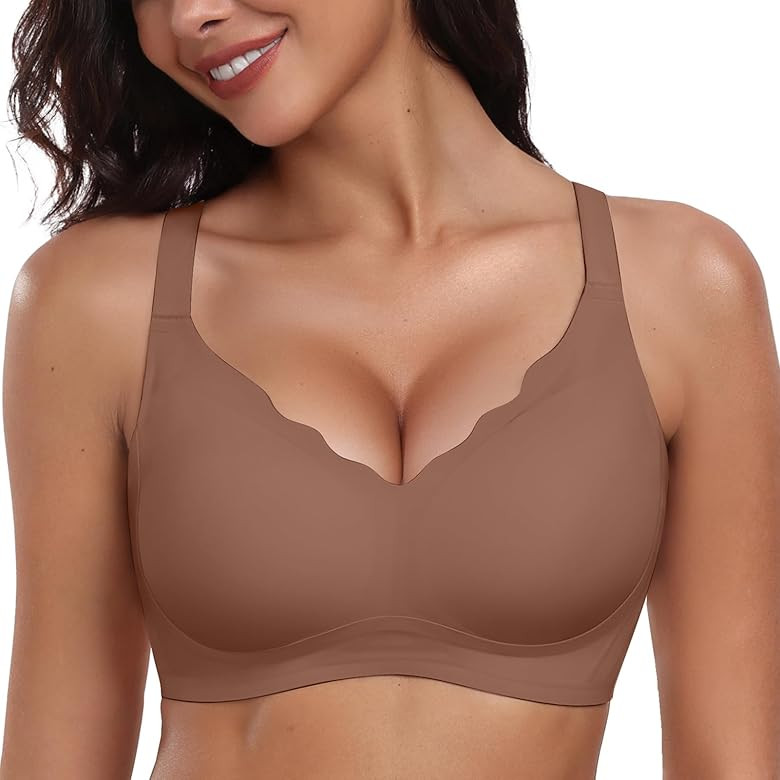 Wireless Seamless Bras for Women No Underwire Push Up Scalloped V Neck Full Coverage Support Bral... | Amazon (US)
