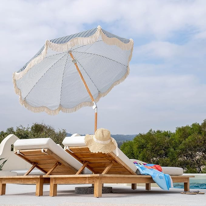 6.5ft Boho Beach Umbrella with Fringe, UPF 50+ Tassel Umbrellas with Carry Bag, Premium Wood Pole... | Amazon (US)
