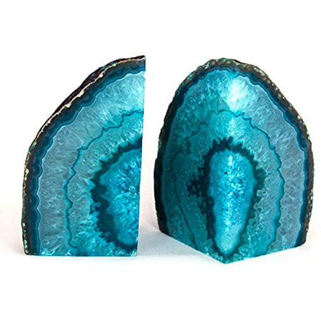 1Pair Teal Agate Bookends Crystal Geode Book Ends 2-3 LBS with Rubber Bumpers Holder Small Books | Walmart (US)