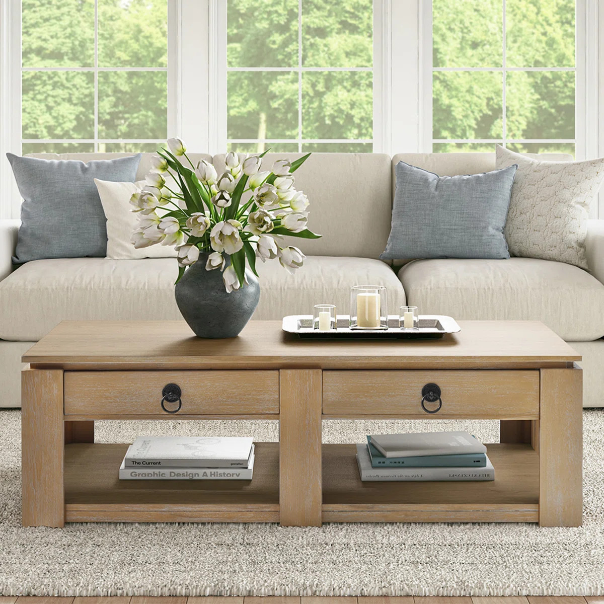 Jorge 54" Modern Rustic 4-Drawers Farmhouse Coffee Table | Wayfair North America