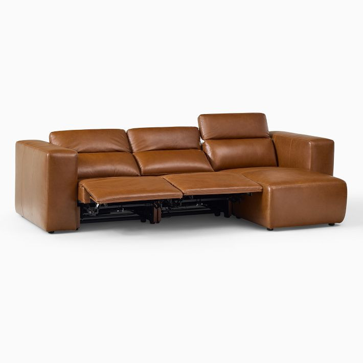 Leo Motion Reclining Leather 3-Piece Reversible Chaise Sectional (125") | West Elm (US)