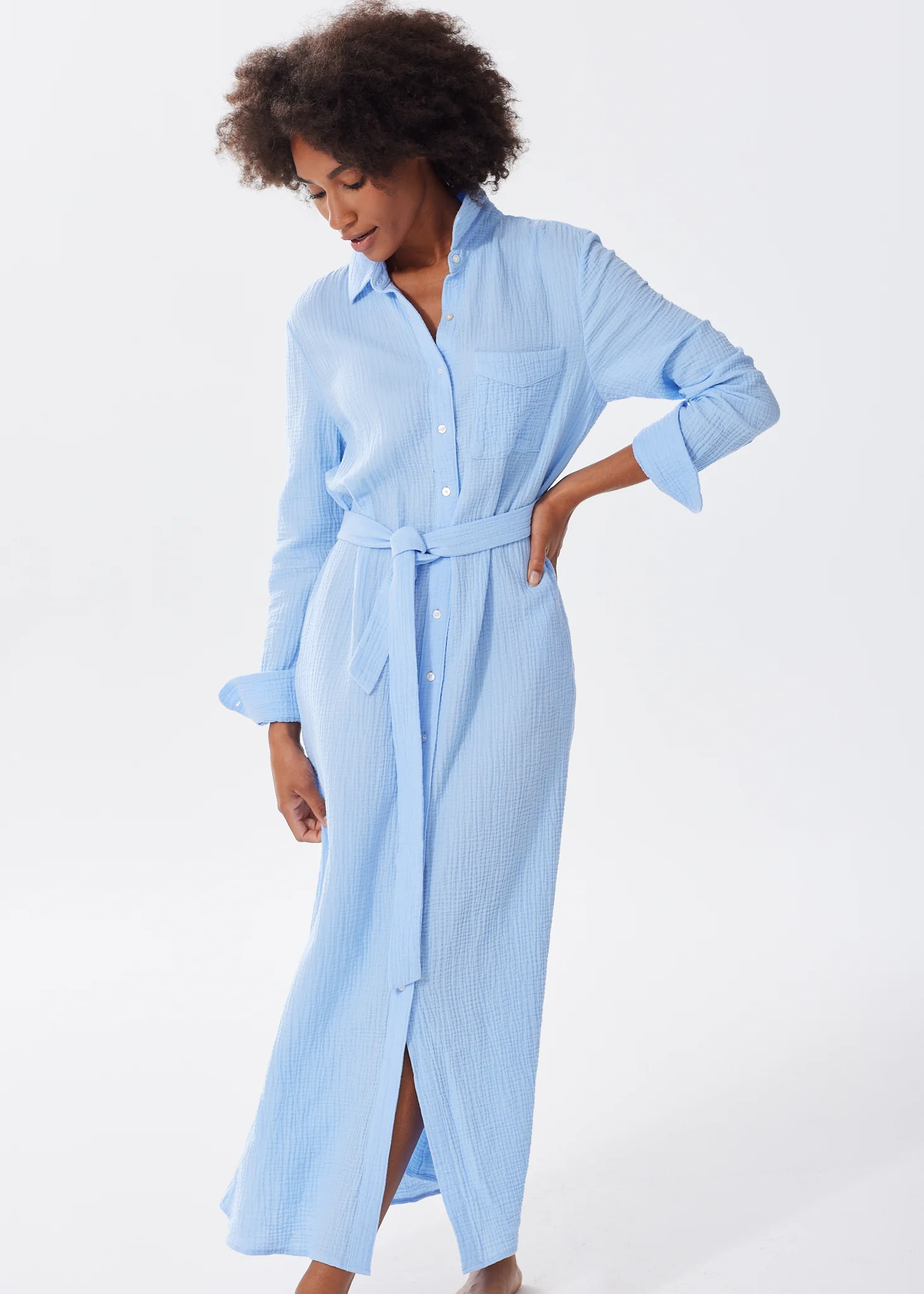 The Organic Cotton Gauze Long Shirt Dress - Double Gauze | Alice Walk