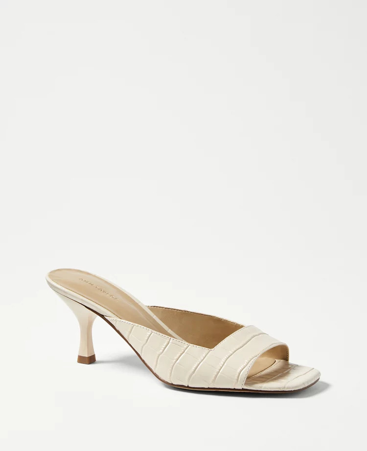 Embossed Leather Square Toe Sandals | Ann Taylor (US)