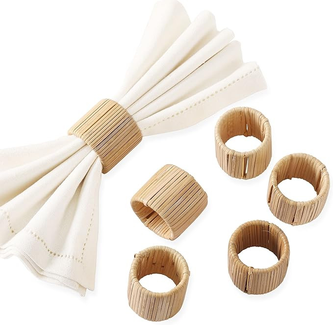 Folkulture Thanksgiving Napkin Rings Set of 6, Farmhouse Napkin Ring for Dinner Tables, Handmade ... | Amazon (US)